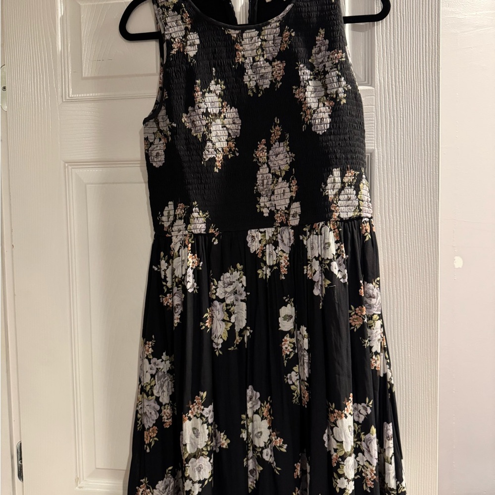 LOFT Black Floral Textured Dress